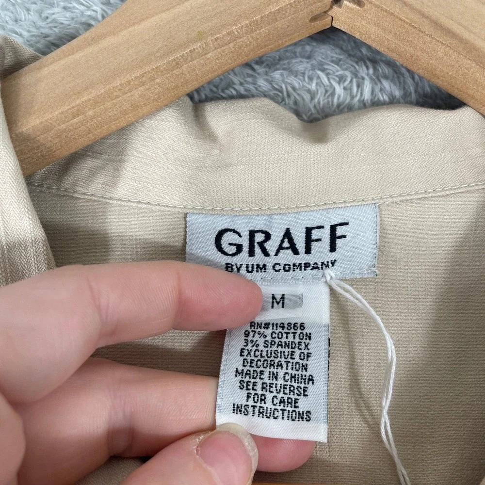 Graff Denim Jacket Womens Medium Tan Floral Embroidered Beaded Boho Art to Wear - Picture 4 of 8